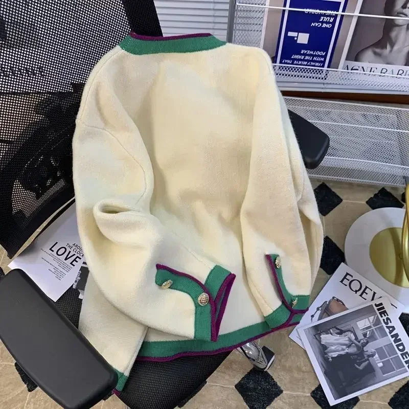 Kimotimo вязаный кардиган с контрастным краем и v-образным вырезом женский