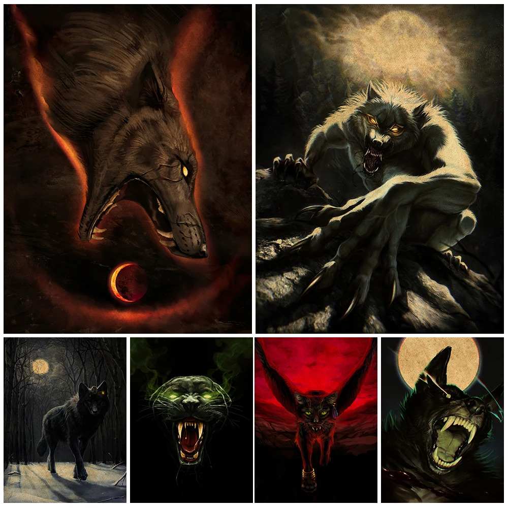 

Wolves And Cheetahs Vintage Wall Art Canvas Painting Stay Wild Scary Werewolf Retro Poster And Prints Home Decoration Unframed