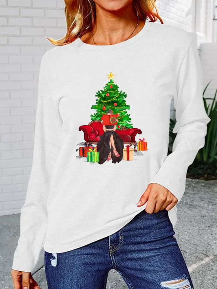 

Clothing Women Gift Tree Happy Time Trend Merry Christmas Pullovers Fashion Printing Female Casual O-neck Graphic Sweatshirts