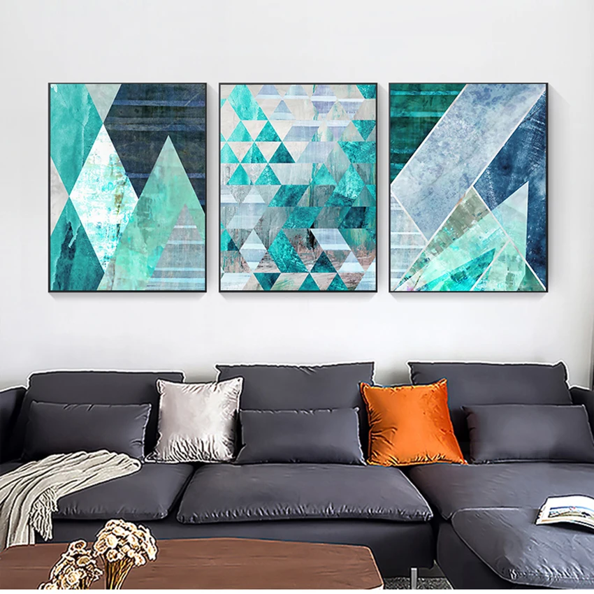 

Abstract Geometric Turquoise Canvas Art Posters Canvas Prints Nordic Painting Wall Pictures for Living Room Home Decor No Framed