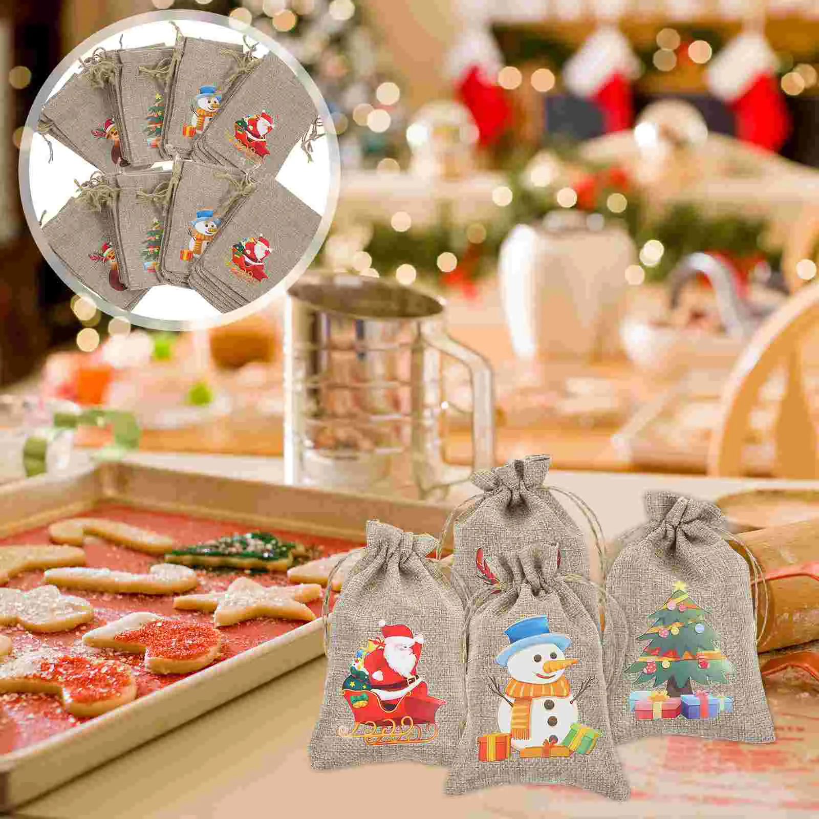 

24 Pcs Christmas Trees Sack Gift Packing Bags Candy Burlap Drawstring Pouches Elder