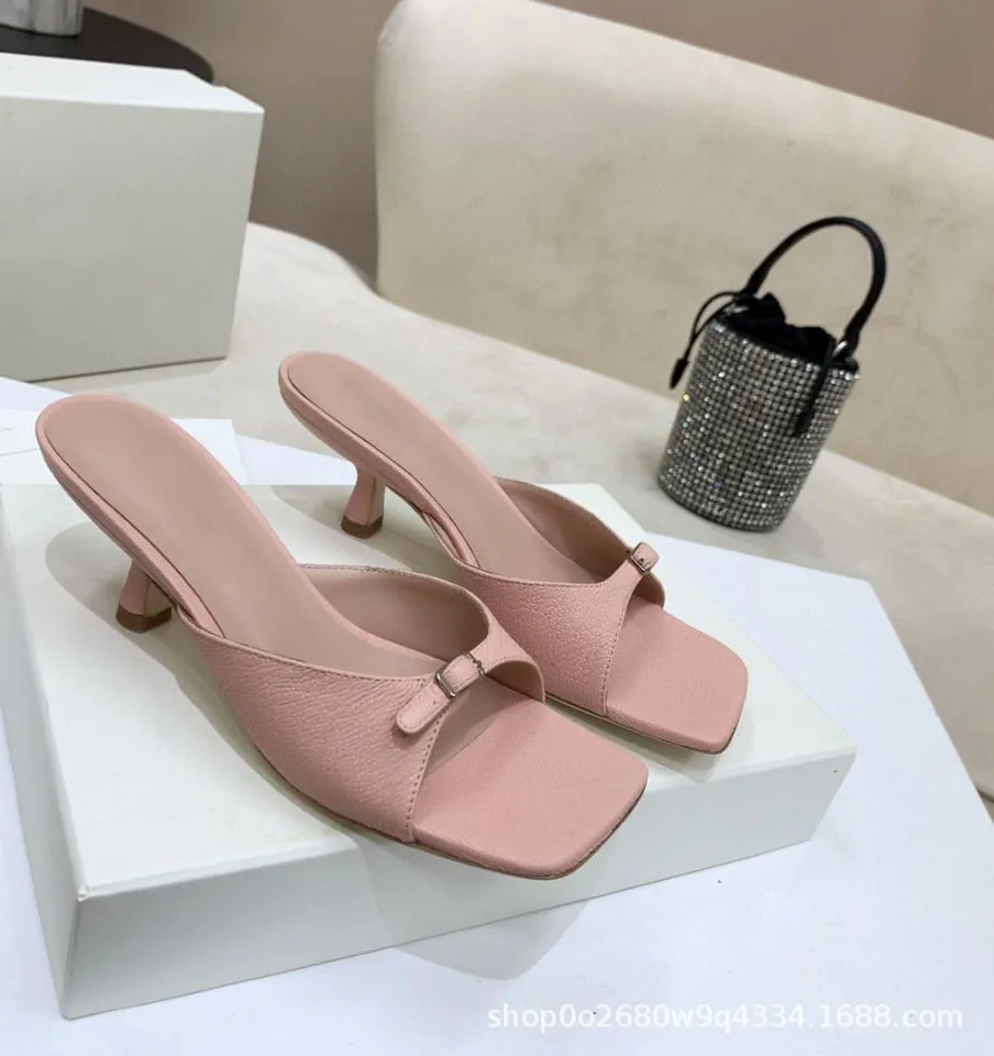 

Luxury Brand Design Women Slipper Solid Color Strappy Sandals Spike High Heel Open Toe Shallow Pumps Slip On Chaussures Femme