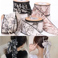 adult bow material ribbon chiffon floral pattern printed tape clothing rosette hair clip handmade craft gradient 38mm one roll
