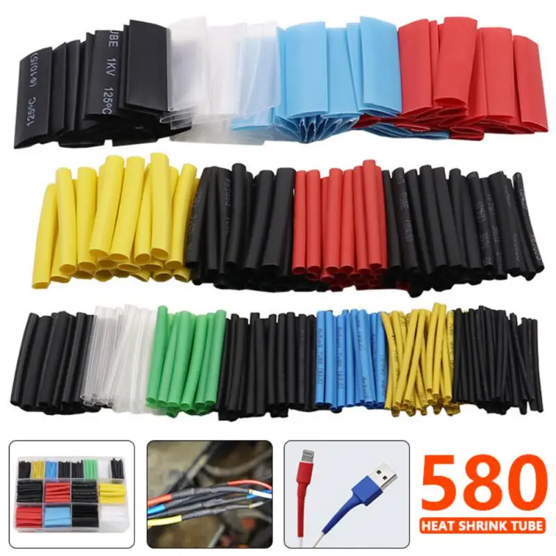 

2:1 Heat Shrink Tubing 580 PCS Insulated Polyolefin Sheathed Electronic DIY Kit Electrical Connection Tubing Cable Sleeves Kit