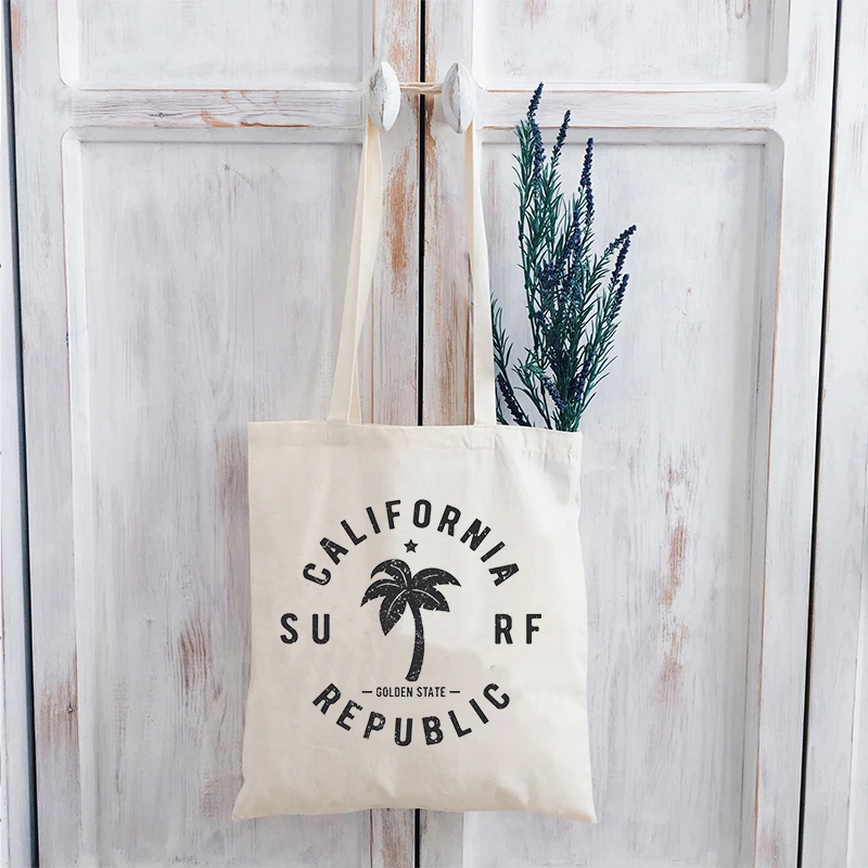 

California Beach Tote Bags Beach Bag Summer Aloha Canvas Tote Bag Sunset Coconut Trees Shopping Bag L