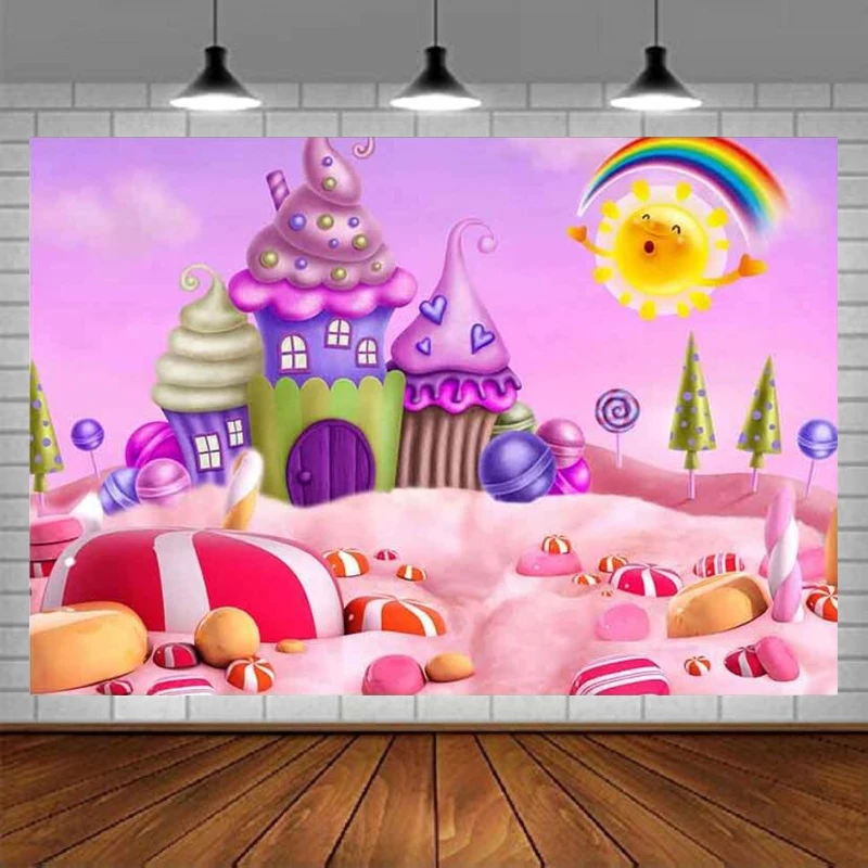

Мультфильм Candyland конфеты фотография Фон зимний мороженый дом леденец солнце Радуга фон детский день рождения вечерние ринка