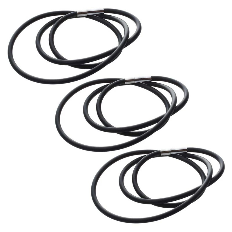 

3Pcs 19.75 Inch 3Mm Fashion Rubber Cord Necklace With Stainless Steel Closure - Black