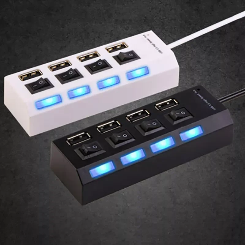 

4 Ports USB Hub 2.0 High Speed 480Mbps Hub USB On Off Switch USB Splitter Adapter For PC Laptop Computer Notebook