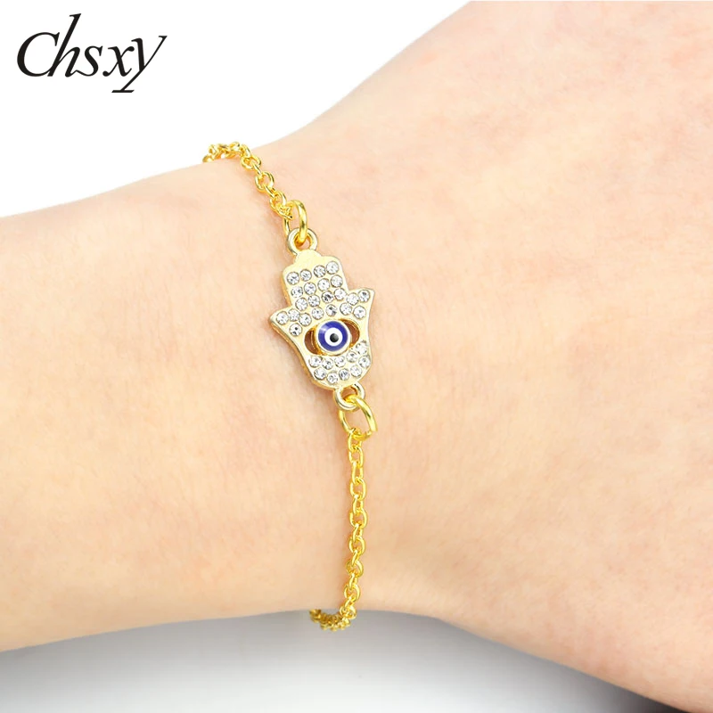 Купи Trend Lucky Fatima Hand Rhinestones Metal Charms Bracelets Color Enamel Turkish Evil Eye Alloy Gold Silver Plated Chain Bracelet за 41 рублей в магазине AliExpress