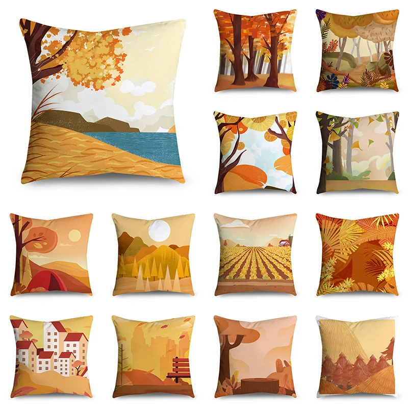 

45cm*45cm Autumn Rural Landscape Pattern Decorative Cushion Pillow Cover Polyester Cushion Cover Pillow