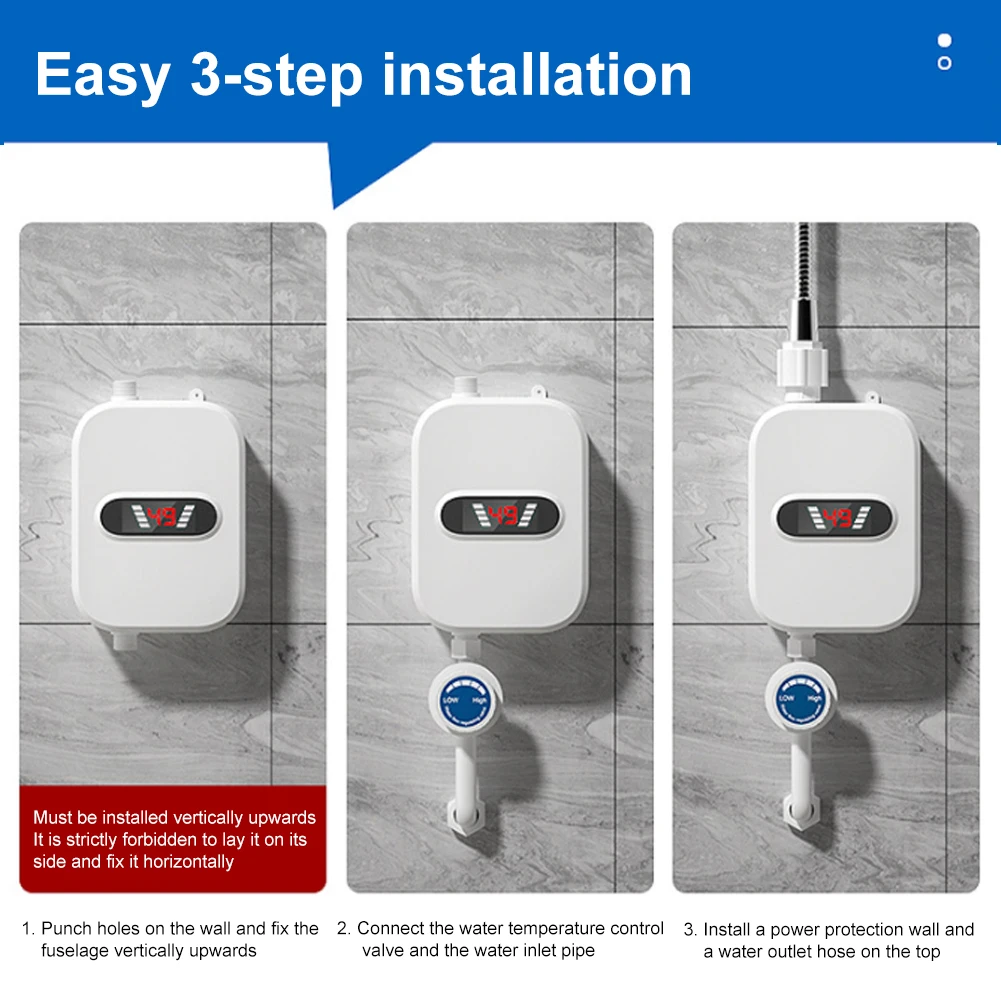 3500w mini tankless lcd digital water heater instant waterproof hot faucet kitchen heating thermostat intelligent energy saves free global shipping