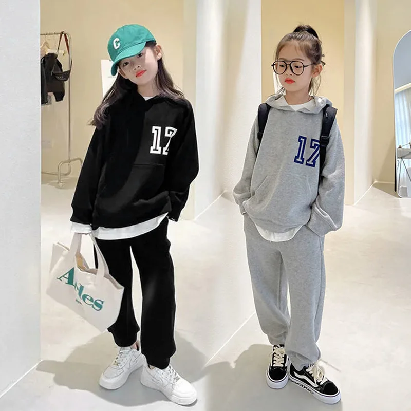 

Spring And Autumn Girls' Casual Suit Cotton Hooded Sweater Pants Girls' Fashion Sports Fashion Model Korean Version 3-13 Years