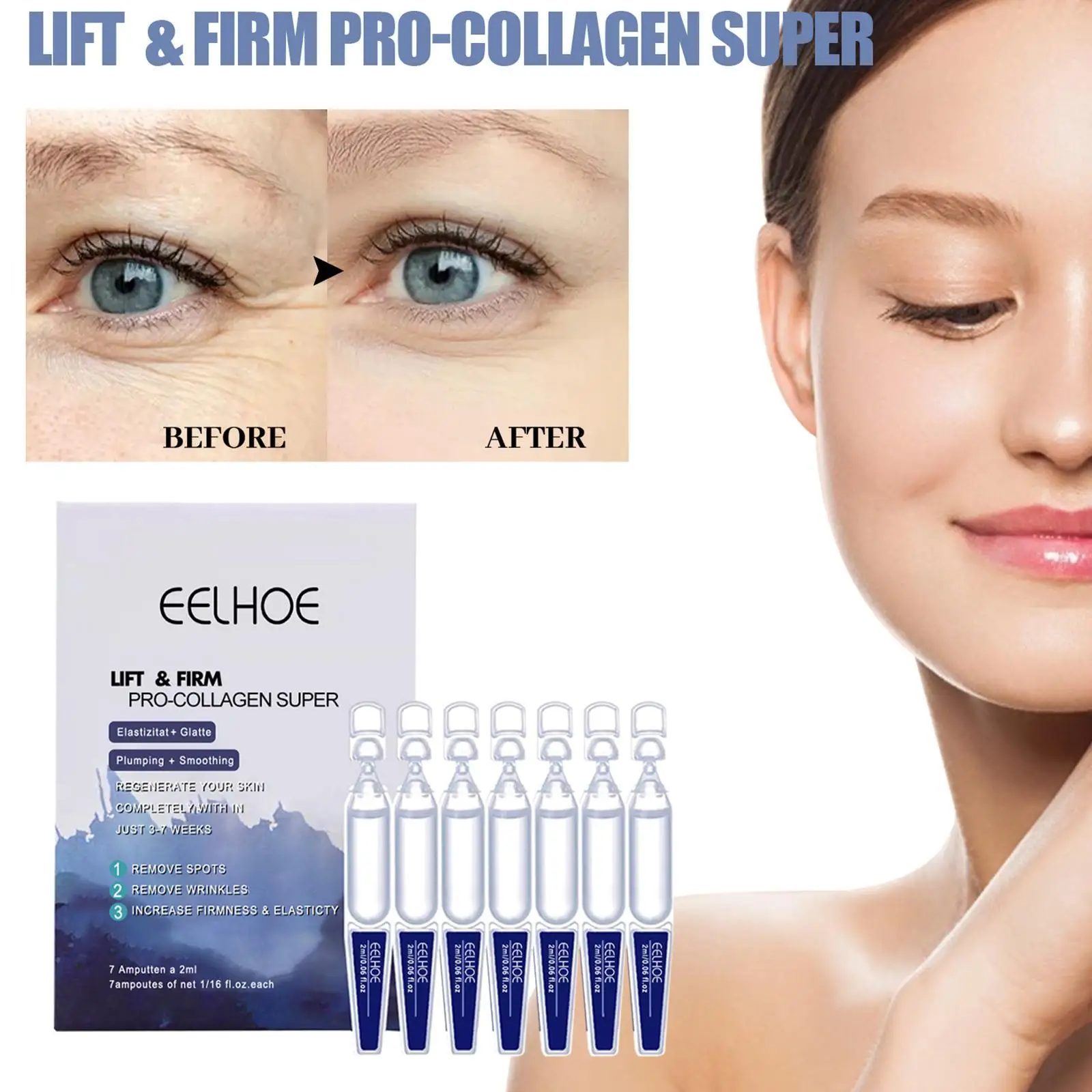

2ml*7 Lift Firm Pro-Collagen Super Ampoule Serum Anti Aging Reduce Wrinkles Fine Lines Whitening Moisturizing Facial Essence