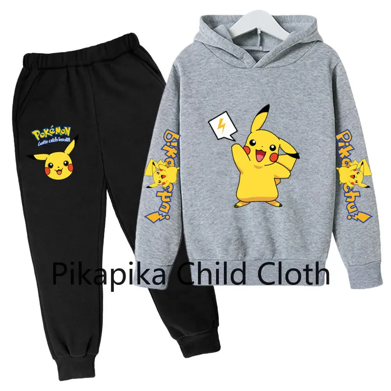 

4-14Y Kids Baby Boy Clothes Pokemon Print Sets 2Pcs Long Sleeve Pikachu Hoodies+Pants Child Boy Cartoon Stree Wear Outfits 2021