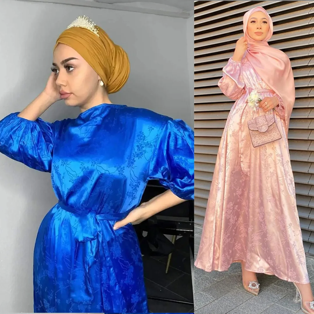 

Wepbel 2022 атласное абайское мусульманское платье женское арабское турецкое кафтан однотонное платье с пышными рукавами платье мусульманская одежда Кафтан хиджаб