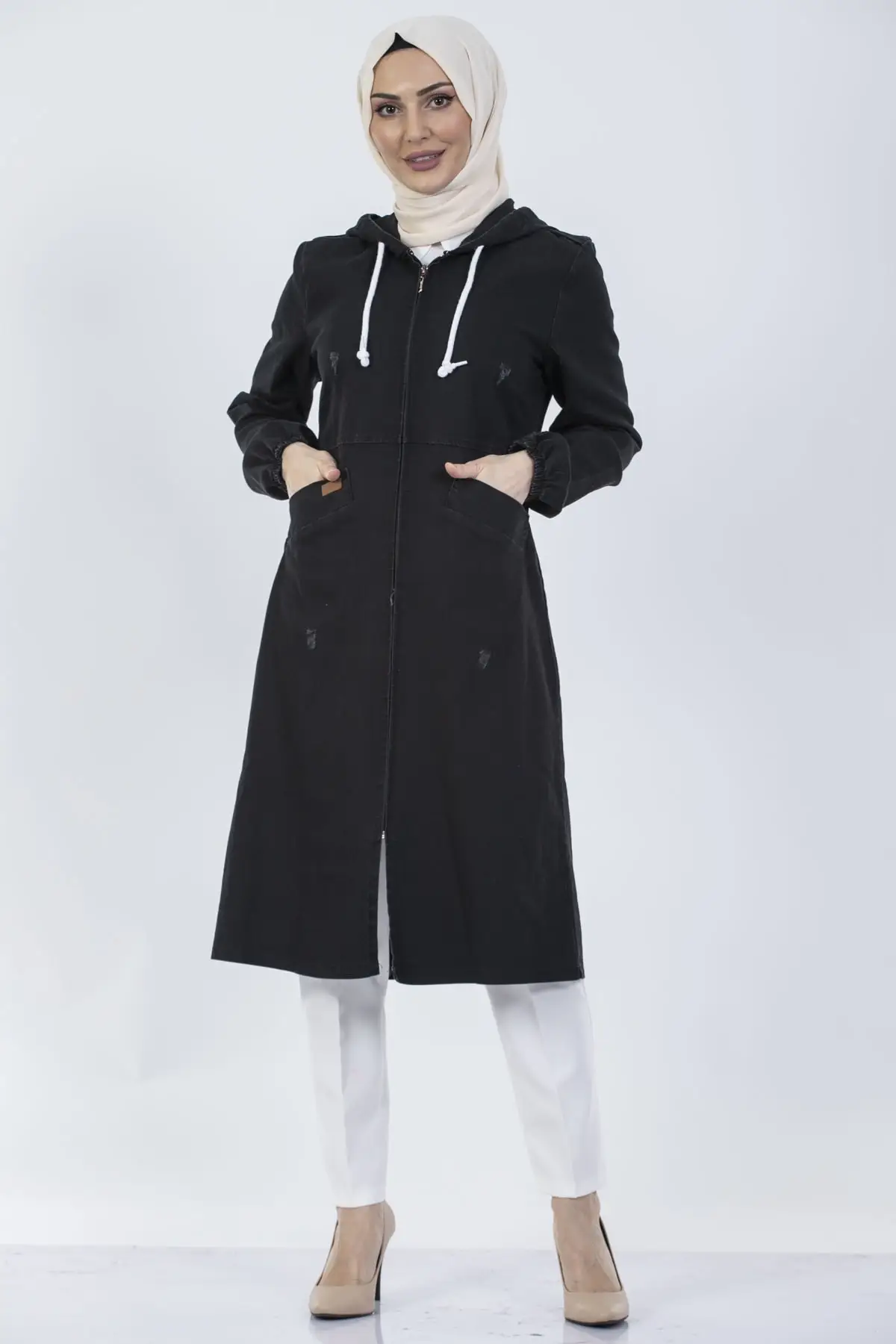 

Women's Fashion Denim Jacket Coat Hooded Jeans Jacket-Cap - Black