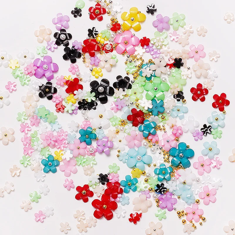 

30/200Pcs Mixed Color Acrylic Flower Nail Decoration Mixed Size Rhinestones Gold Silver Gem Manicure Accessories 3D Nails Design