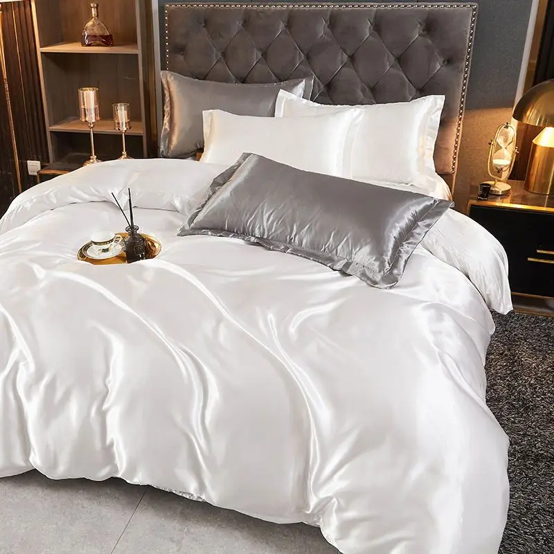 WASART Luxe satin rayonne literie ensemble housse de couette blanche taie d'oreiller maison couple 2