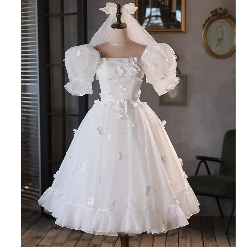 

Square Collar Bride Dresses Puffy Sleeves A-Line Vintage Wedding Dress Photo-Shooting Tour Robe De Mariée Evening Gown Bridal