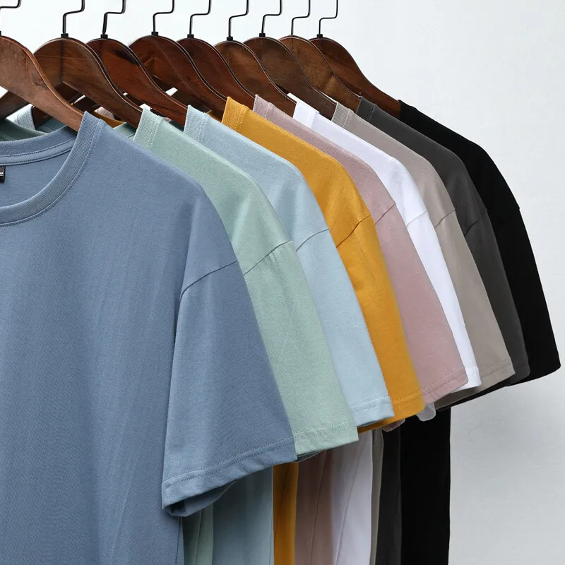 

2022 Spring New Short-Sleeve T Shirt Men Solid Color Cotton O-neck Tops Loose High Quality Combed Drop Shoulder Couple Tees