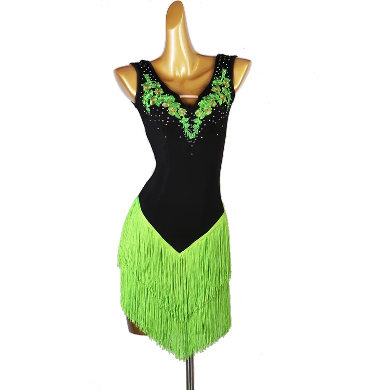 

Latin Dance Dress Women Girls Rumba Cha-cha Skirt Ballroom Competition Costume Clothing Embroidery Dance Dress