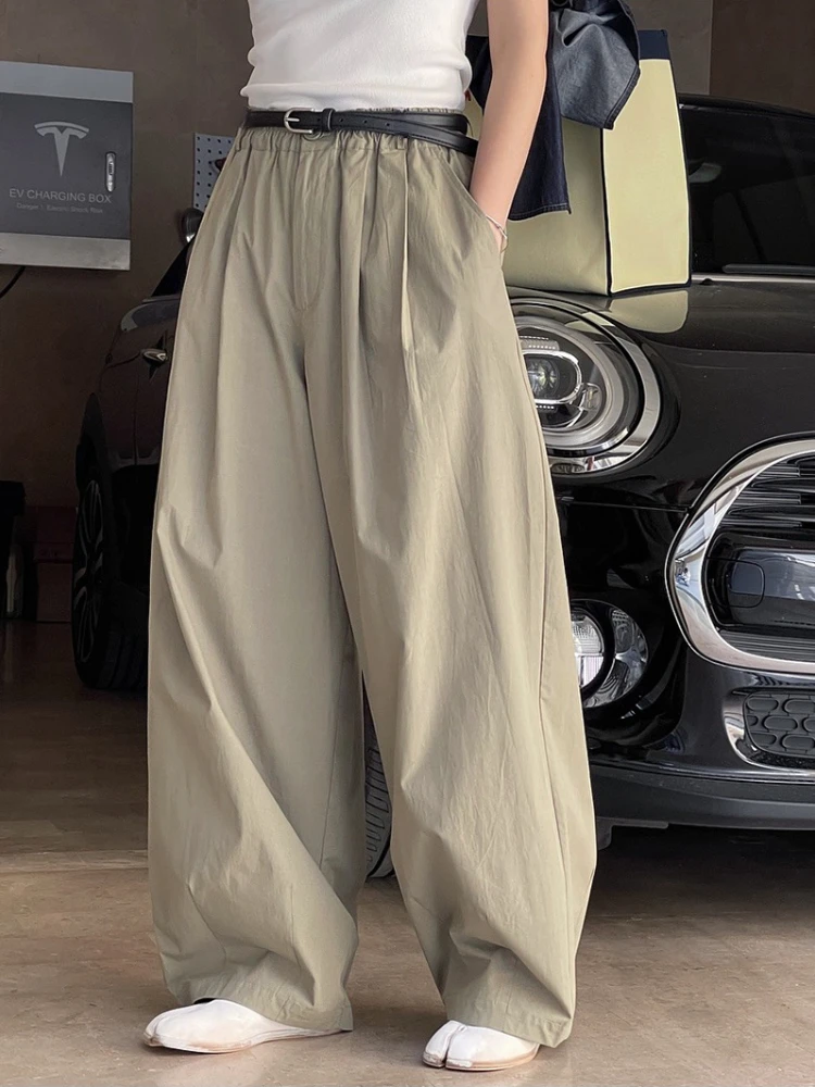 

HOUZHOU Wide Leg Linen Pants Women Casual Oversized Japanese Style High Waist Cargo Trousers White BF Baggy Female Streetwear