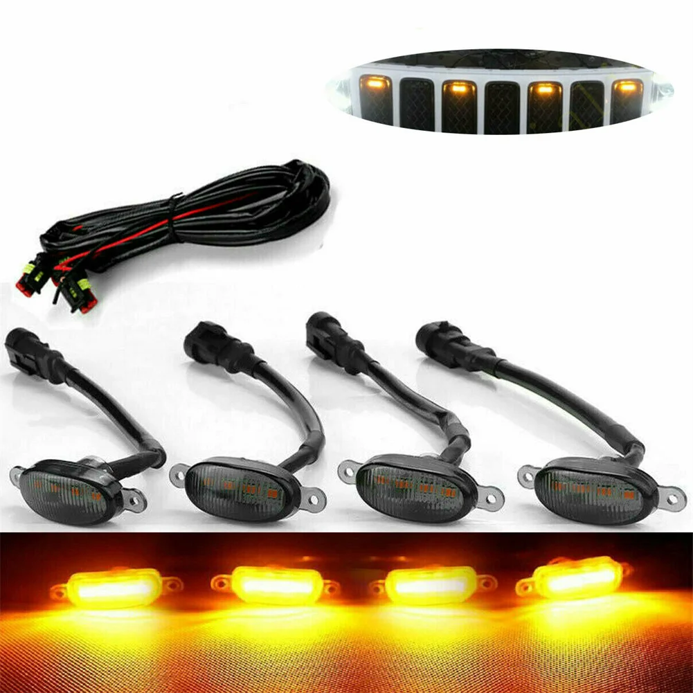 

4Pcs Hot Sale One For Four Smoked Shell Yellow Light For Jeep Grand Cherokee 2003-2021 Front Grille LED Light Raptor Style Grill