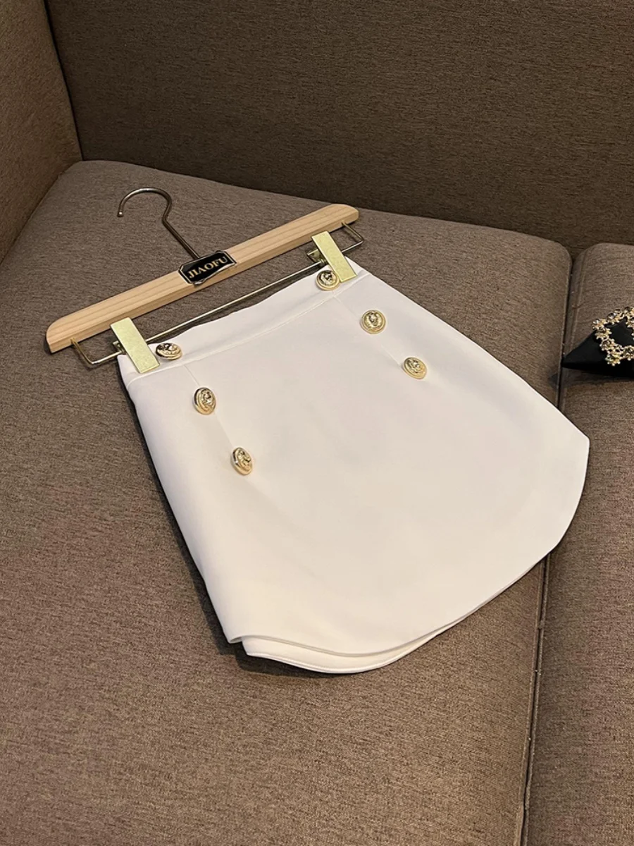 

Brief Casual Designed High Quality All Match Lady Double-breasted Women Curve Hem Solid Office A-line Mini Skirt