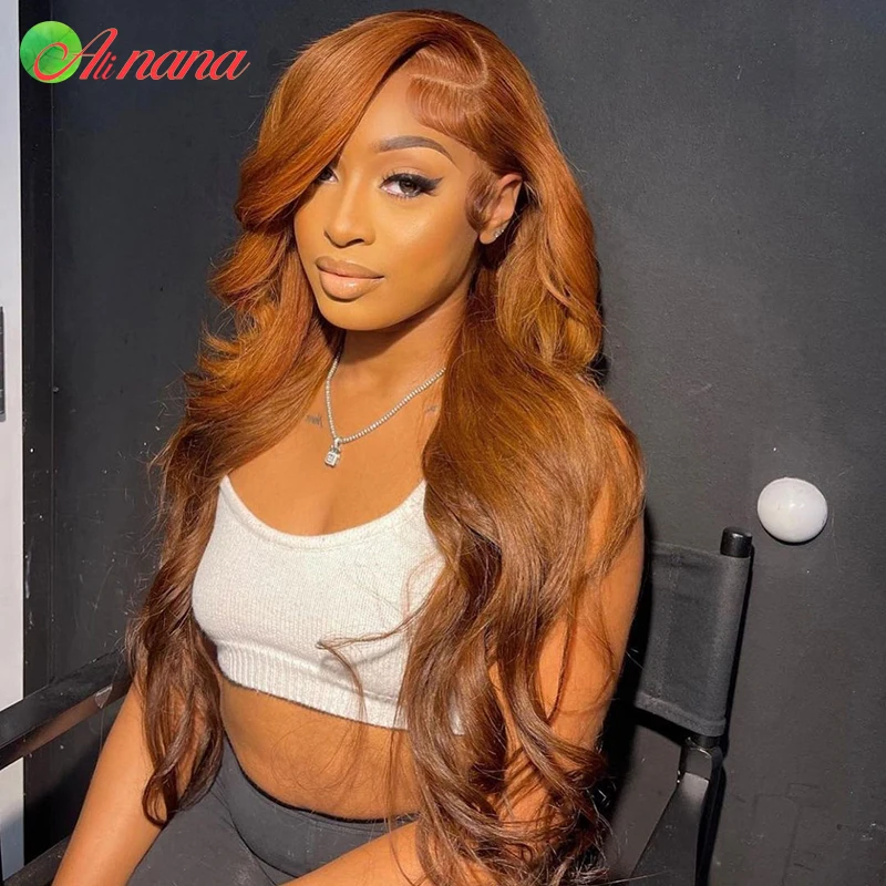 Orange Brown Ombre Colored 13×4 Lace Front Wig For Black Women Pre-Plucked Transparent Lace Body Wave Human Hair Wigs 180Density