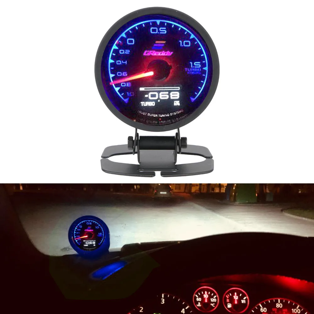 

7 Color Turbo Boost Gauge LCD Digital Display Car Gauge Racing Gauge Voltage Display Turbo Gauge for 4/6/8 Cylinder Engine