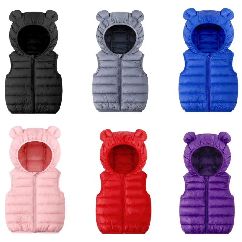 

Легкий пуховик для мальчиков и девочек, милый жилет с ушками для малышей 2-6 лет, верхняя одежда на весну и осень-зиму