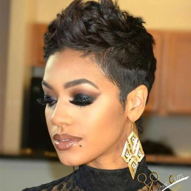 Short Straight Brown Pixie Cut Wig Human Hair For Black Women Part Lace Wigs Ombre Blonde Burgundy Brazilian Remy Hair Allure