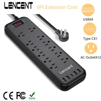 LENCENT Power Strip Surge Protector with 12 Outlets 4 USB 1 Type C 6Ft Extension Cord (1875W/15A,3600J) Multiple Socket for Home