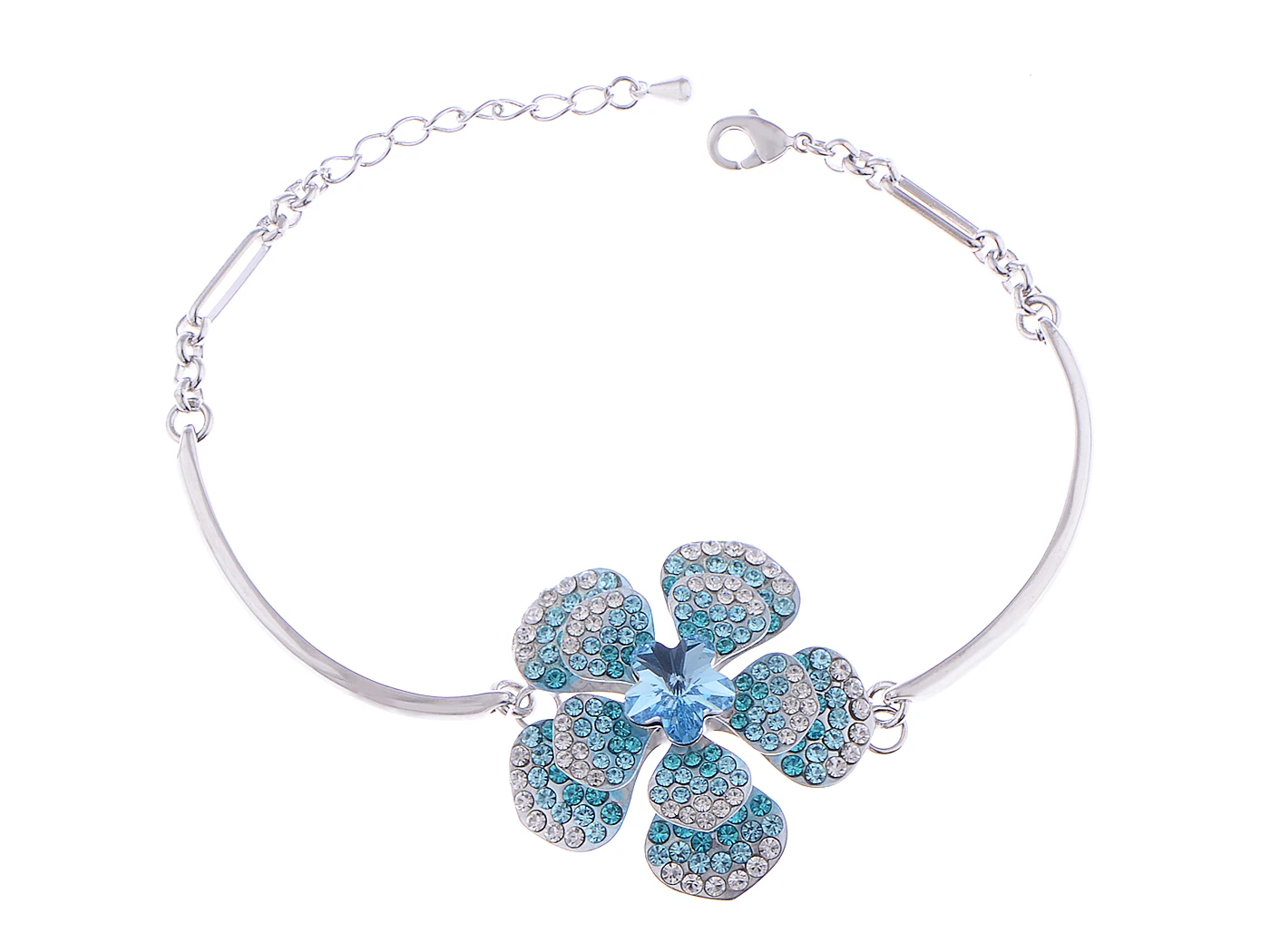 

Silvery Tone Gigantic Flower Blossom Crystal Element Bracelet Bangle