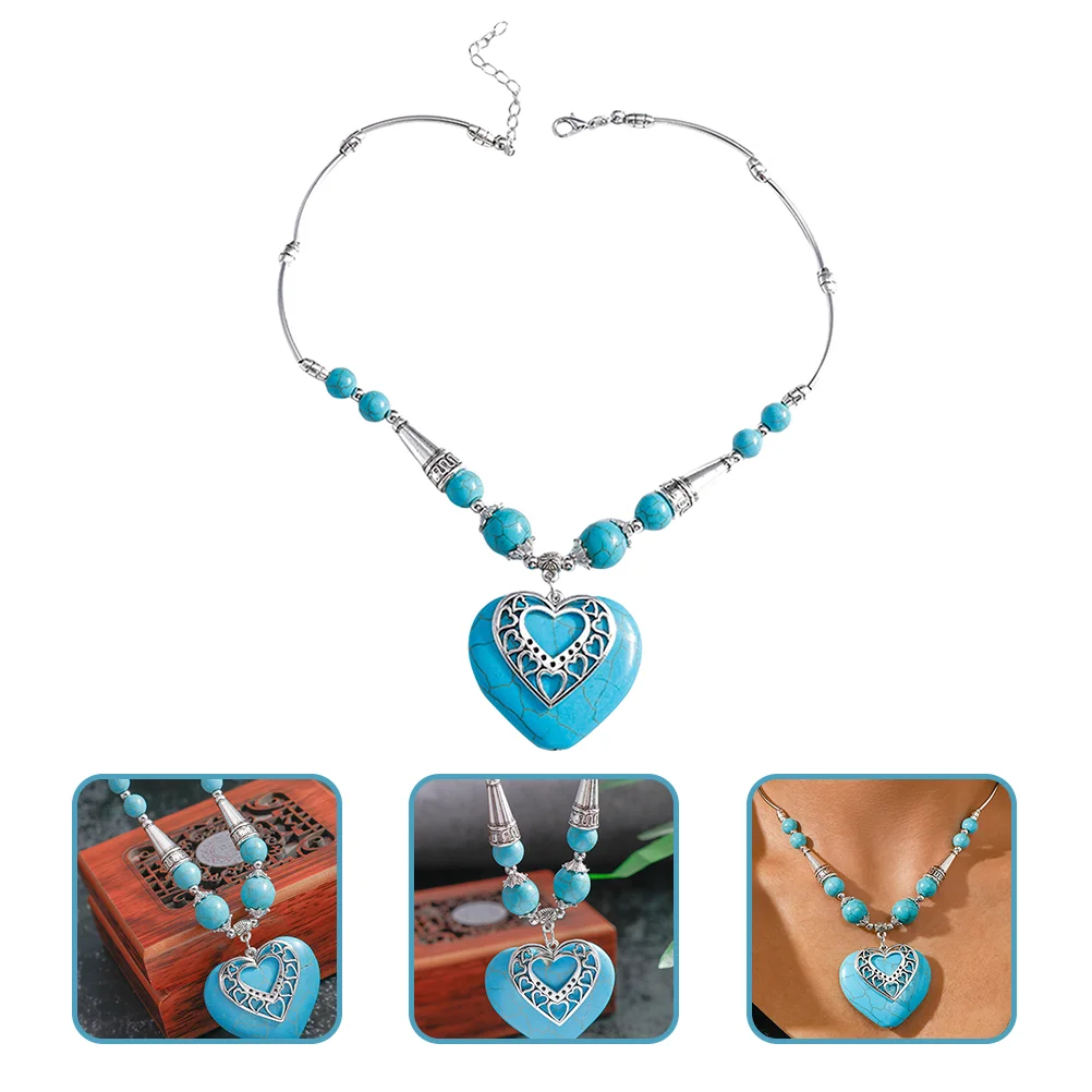

Turquoise Pendant Necklace Vintage Ethnic Turquoise Heart Pendant Necklace
