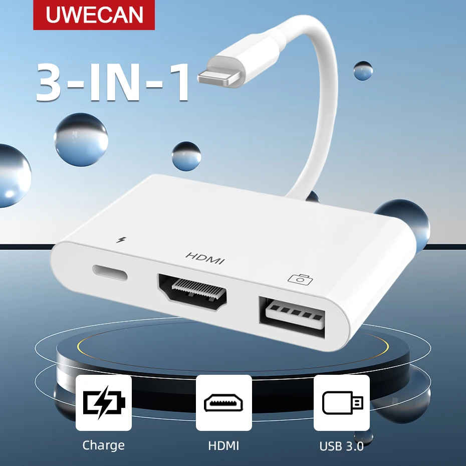 Адаптер Lighting-HDMI для цифрового AV разъем ТВ/проектора/монитора с зарядным портом