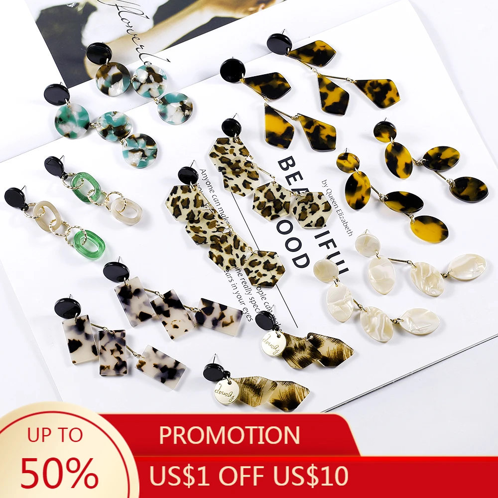 VIVILADY романтические длинные серьги-подвески с уксусной кислотой и черепаховым черепом Женские многослойные леопардовые геометрические ювелирные изделия