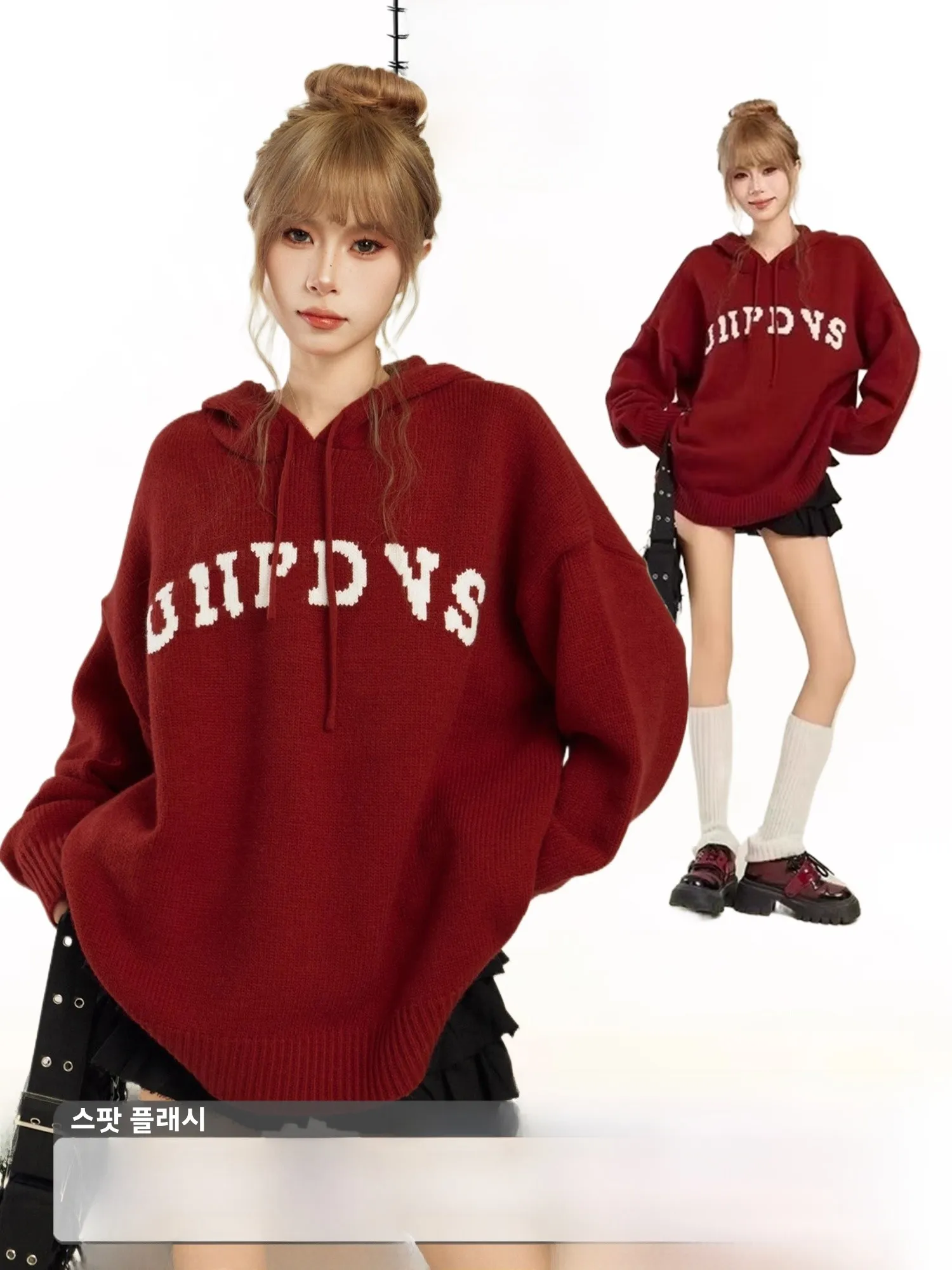 Рождественский пуловер с красным капюшоном свитер верхняя одежда женская