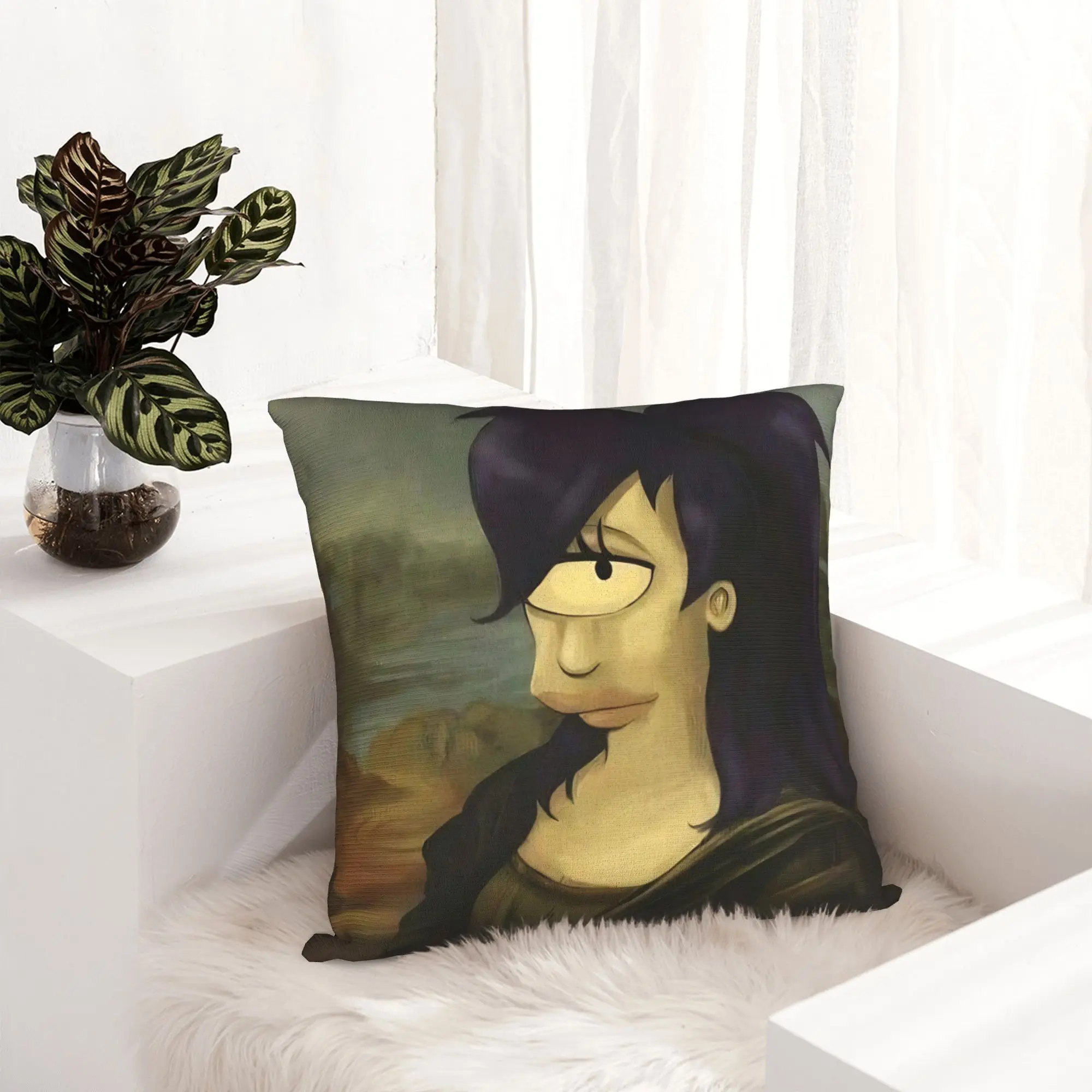 Фото Наволочка F-Futurama Leela Mona Lisa с принтом, полиэстеровая декоративная наволочка для подушки, квадратная, 40x40 см, для дома №2