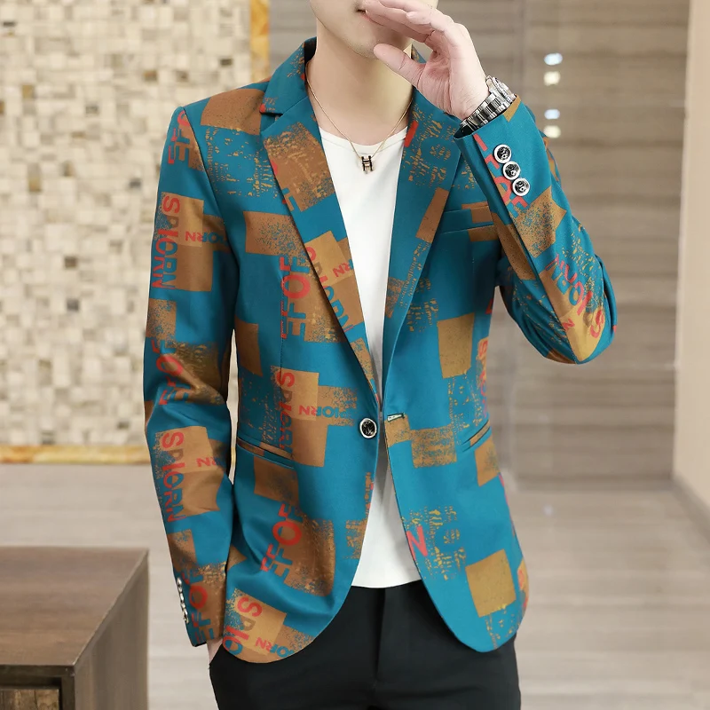 

Korean Plaid Suit Blazer Jacket Men Stylish Dress Prom Blazers For Men Casual Slim Club Stage Singer Suit Blusa Masculina