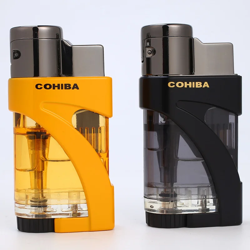 

COHIBA Cigar Lighter Portable Plastic Dual Torch Jet Refillable Butane Gas Tabacco Cigars Lighters Accessories