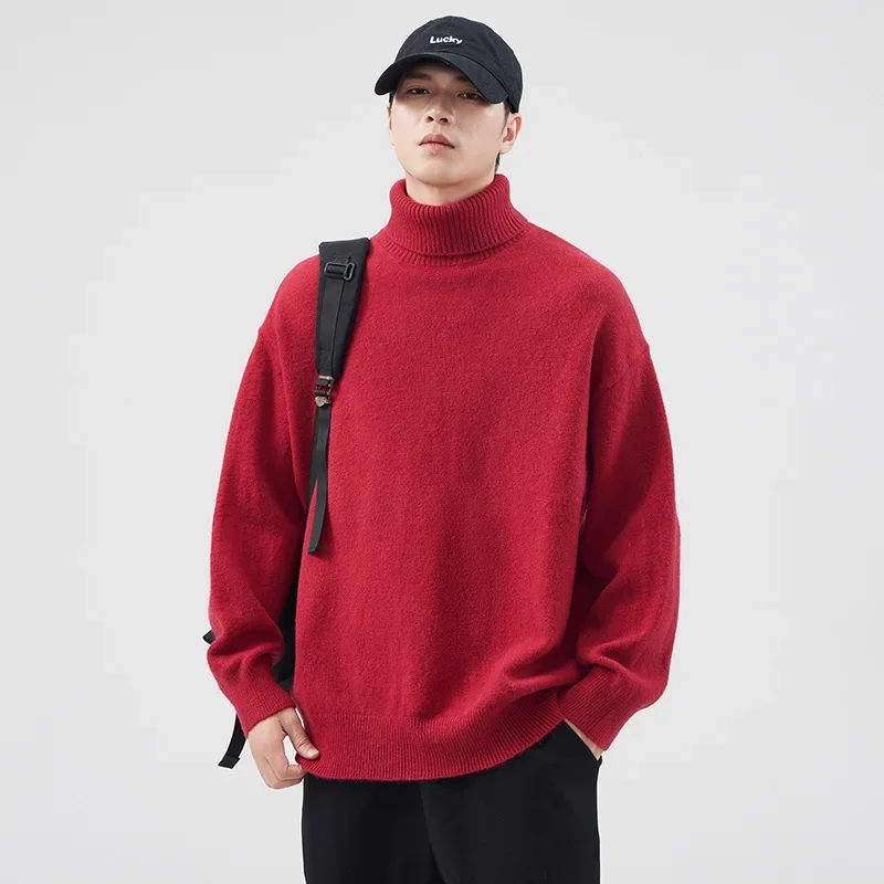 Зимний новый стильный теплый вязаный свитер поло/черепашковый воротник мужской
