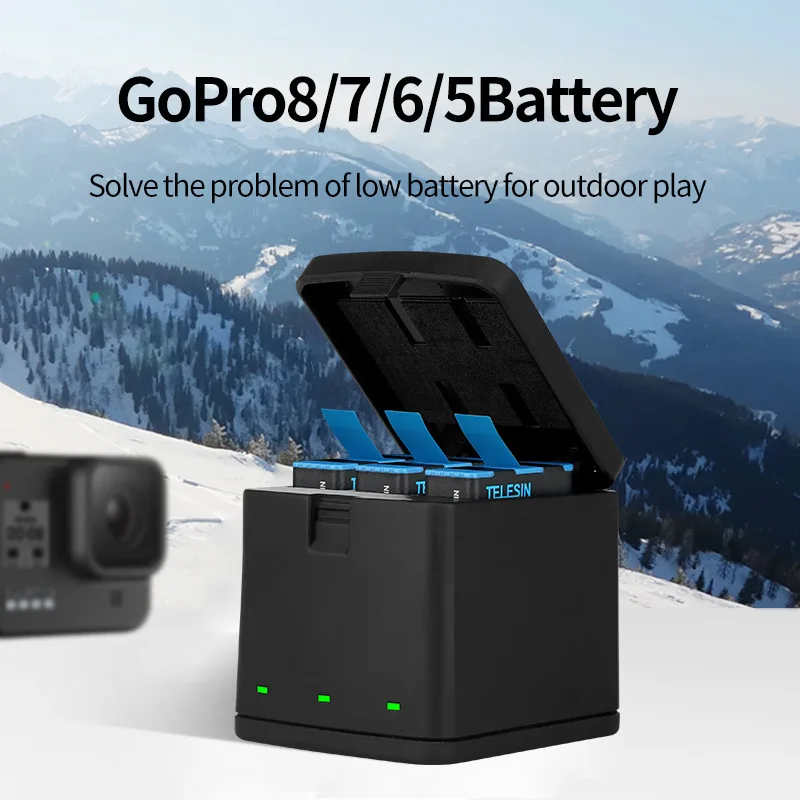 Зарядное устройство для аккумуляторов TELESIN GOPRO Hero8 6 5 7 тройное зарядное хранения