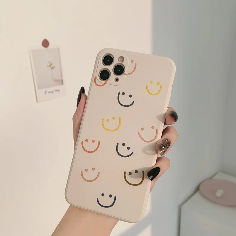 

INS Cute Cartoon Smiley Phone Case For iPhone14 13 11 12 Pro MAX 12 13Mini 6 6S 7 8 Plus X XS MAX XR SE 2020 Soft Silicone Cover