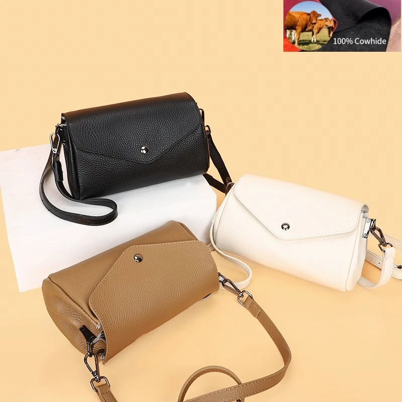 

Women's Genuine Leather Bag Fashion Design Shoulder Bag Cowhide Ladies High Quality Messenger Bag Internal Zippered Compartment