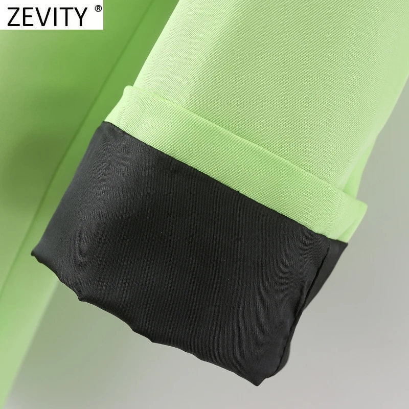 Zevity Женская мода зеленая черная Лоскутная верхняя одежда в уличном стиле