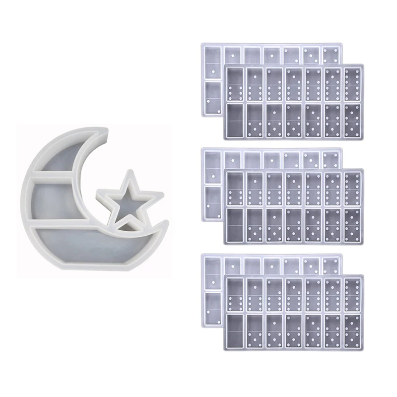 

2 набора, формочка из смолы с большим полумесяцем, формы из смолы с домино, силиконовая смола, форма для игр домино