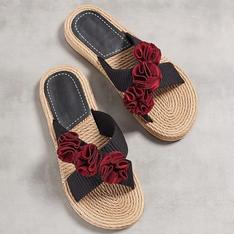 

Handmade Lady's Home Slipper Hemp Rope Straw Women Sandals Casual Outdoor Cross Slipper Female Summer Beach Wear Flat Heel Shoes
