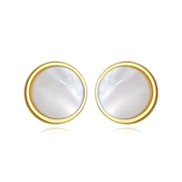 fashion earrings 925 real sterling silver stud post earrings for women genuine round shape white onyx white gold plated