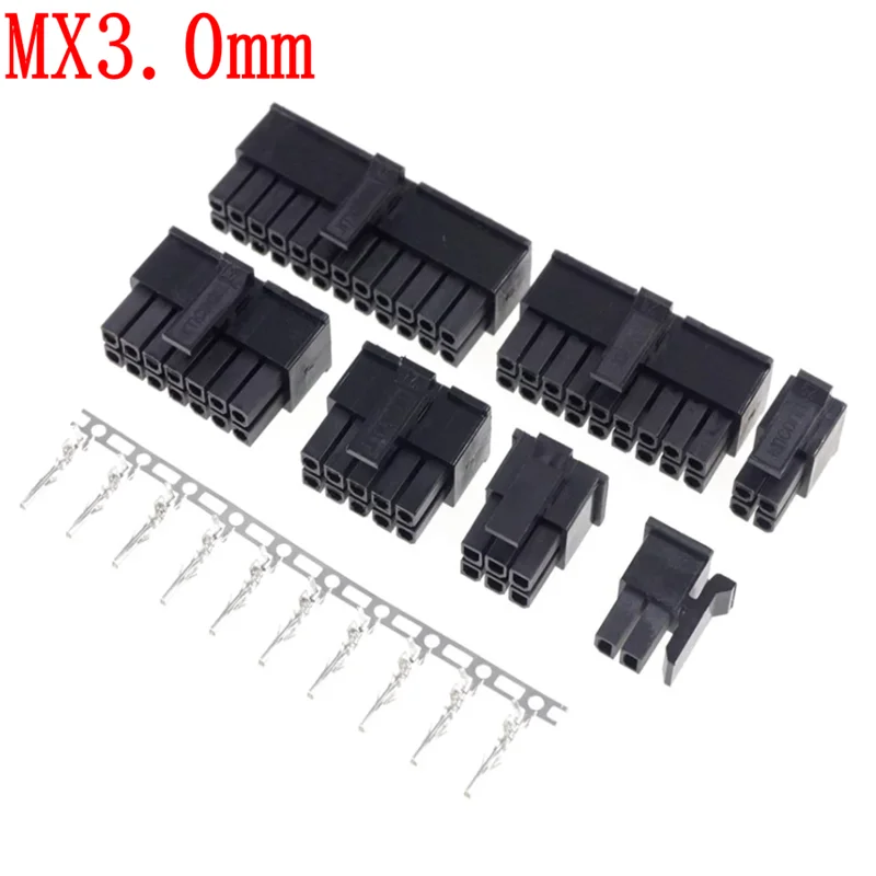 

10sets Micro-Fit 3.0 2P 4P 6P Connector 3.0mm Pitch Male Housing 8P 10P 12 16P 18P 20P 24Pin Mini 5557/43025 Male Shell+Terminal